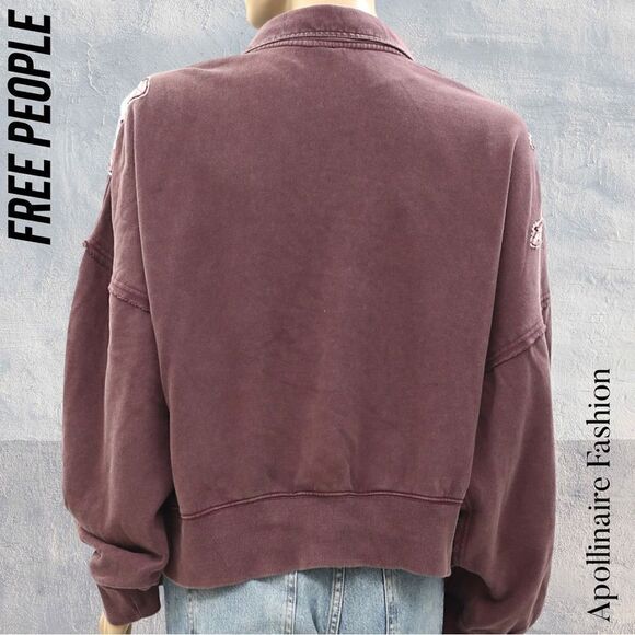 FREE PEOPLE SPORT SWEATSHIRT IN PURPLE COMBO NWT LARGE EMBELLISHED - Picture 6 of 7
